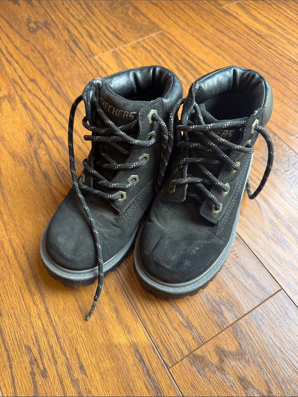 Skechers Kids Black Lace-Up Ankle Boots with Reflective Laces